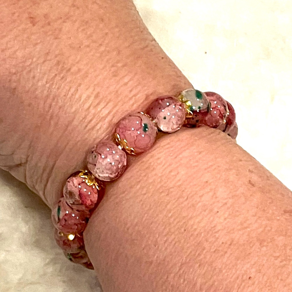 Cherry Blossom Glass Bead Stretch Bracelet - Picture 2 of 6
